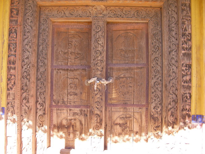 Ancient door, from Tsaparang temple. Made nearly 1000 years ago. Western Tibet.